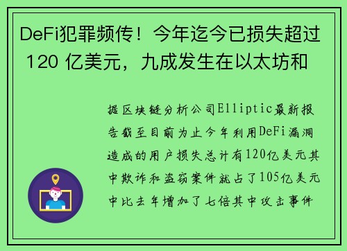 DeFi犯罪频传！今年迄今已损失超过 120 亿美元，九成发生在以太坊和 BSC